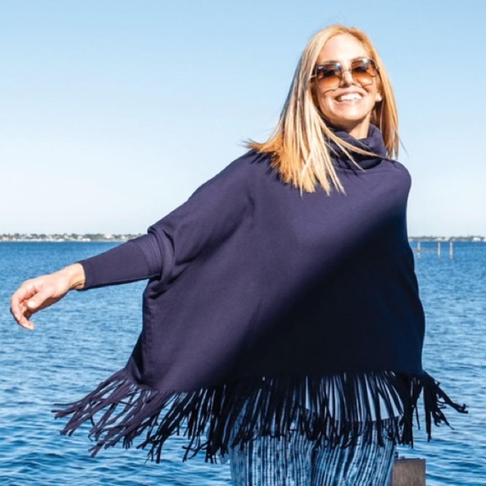 JoFit Navy Fringe Poncho